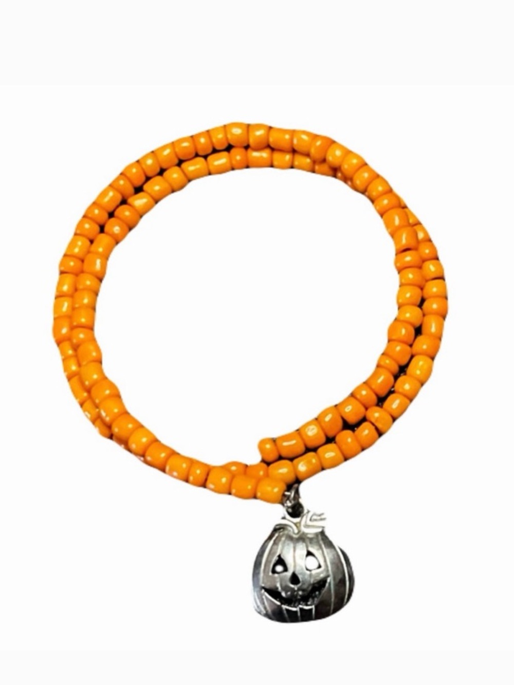 New Handmade Silver Pumpkin Orange Carnelian Bead Halloween Wrap Charm Bracelet